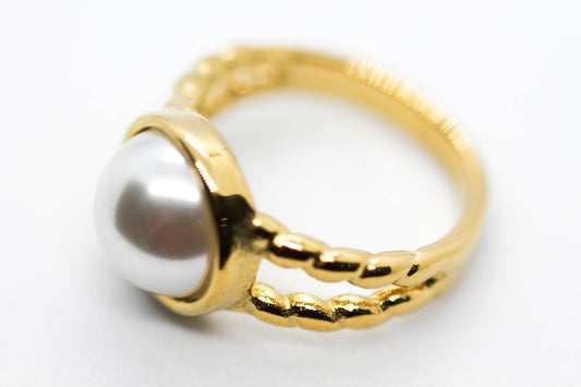 ANILLO MEDIA PERLA 12MM; TONO DORADO