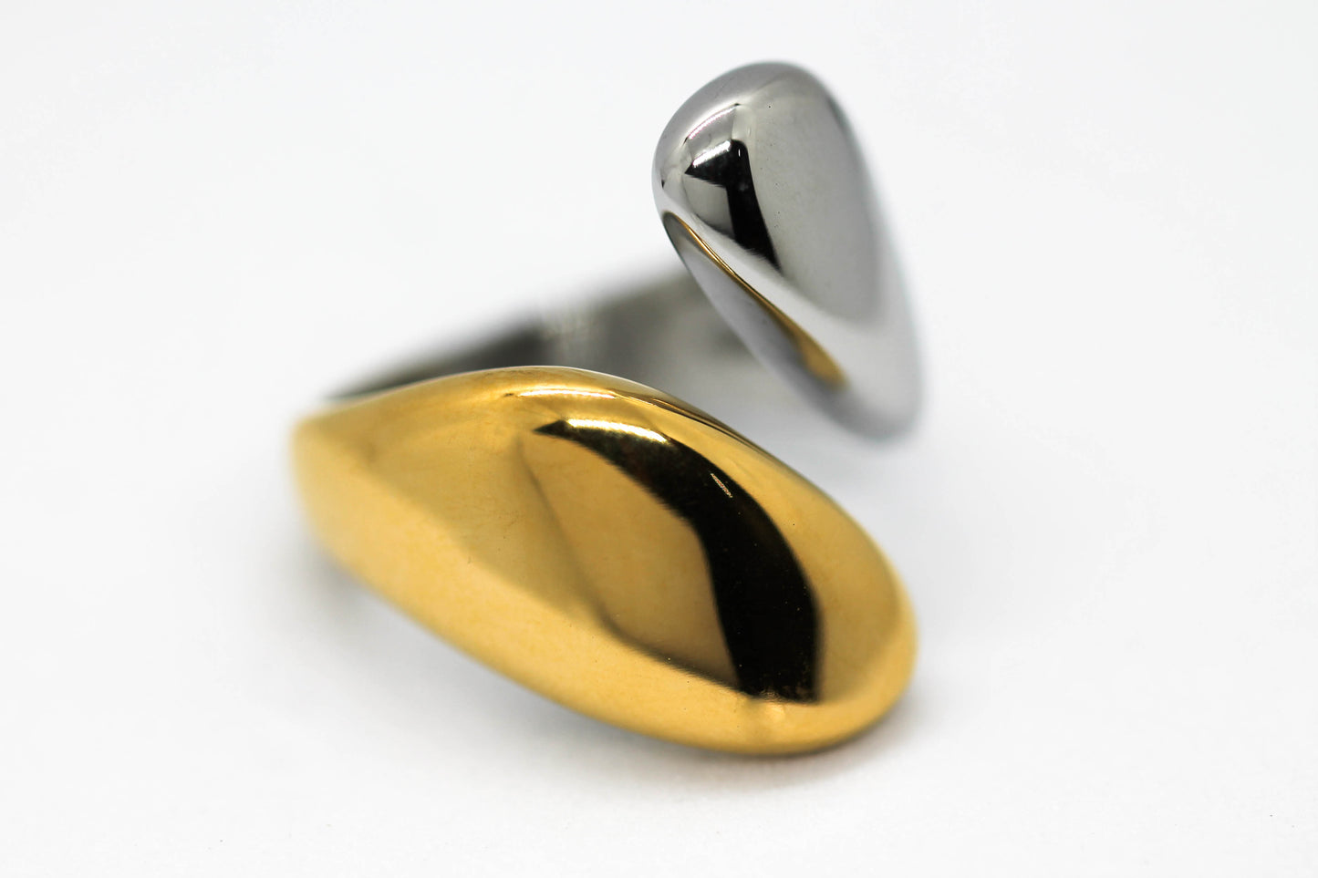 ANILLO ABIERTO AJUSTABLE DOBLE BRAZO PLATEADO/DORADO