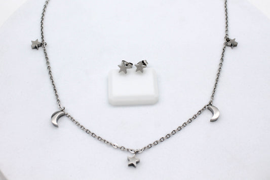 SET LUNAS Y ESTRELLAS MINI; TONO PLATEADO