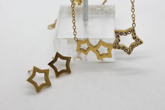SET TRES ESTRELLAS HUECAS CIRCONIAS; TONO DORADO