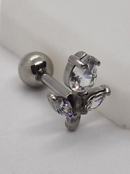 PIERCING ROSA CIRCONIAS; TONO PLATEADO