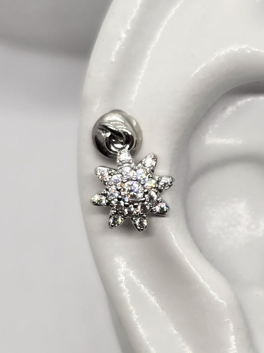 PIERCING SOL COLGANTE CIRCONIAS DIJE 6MM; TONO PLATEADO