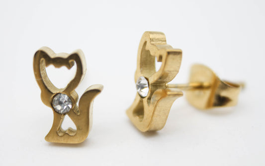 BROQUEL SILUETA GATO CIRCONIA; TONO DORADO