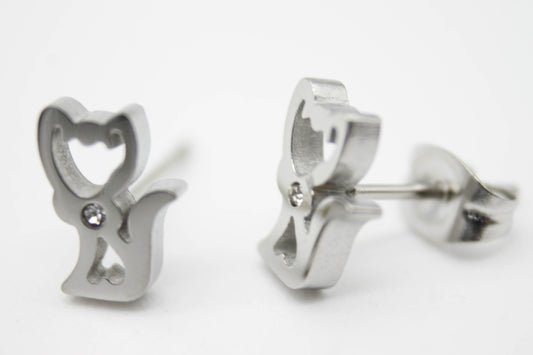 BROQUEL SILUETA GATO CIRCONIA, TONO PLATEADO