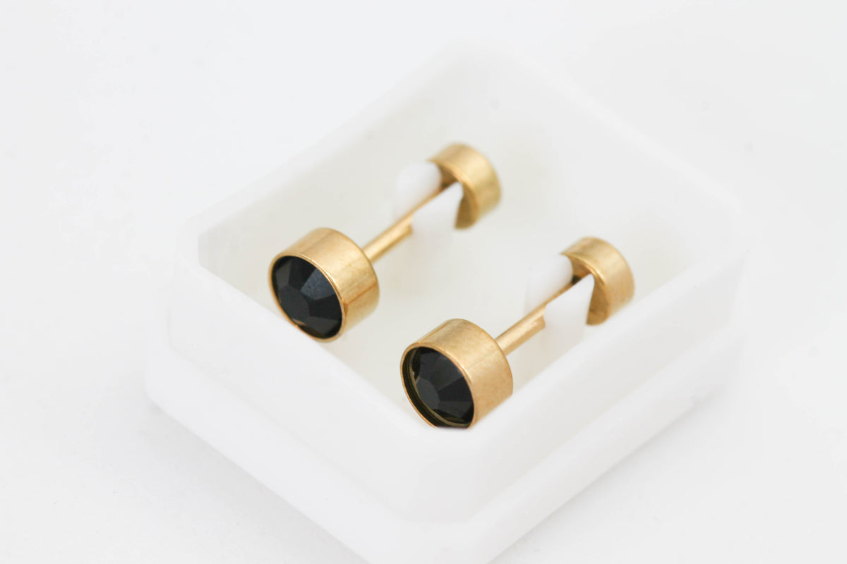 BROQUELES CIRCONIA NEGRA 5MM TOPE DE ROSCA; TONO DORADO