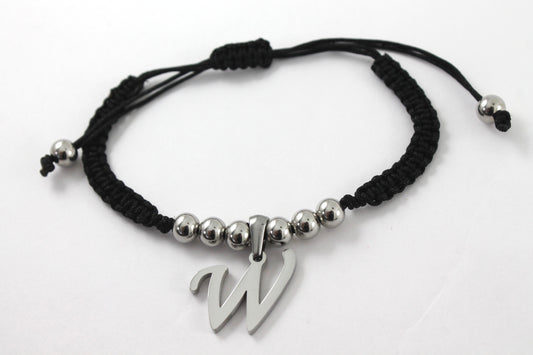 PULSERA TEJIDA NEGRA LETRA "W"