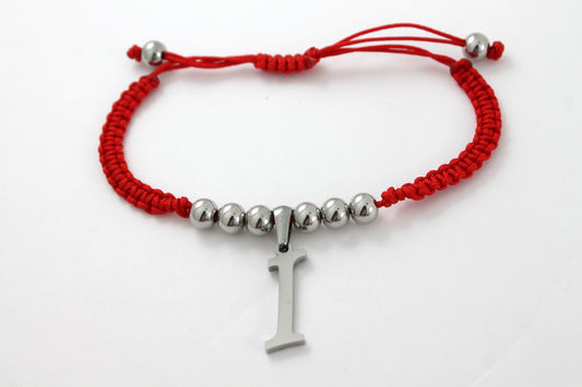 PULSERA TEJIDA ROJA LETRA "I"