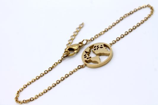 PULSERA DE CADENA DELGADA CON DIJE DE MAPAMUNDI