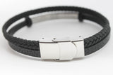 PULSERA CABALLERO 2 EN 1, PLACA ACERO - TRENZA PIEL NEGRA