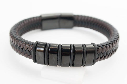 PULSERA CABALLERO 5 PLACAS NEGRAS TRENZA GRUESA BROCHE NEGRO