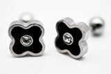 BROQUEL FLOR NEGRA 4 PETALOS CIRCONIA, CON POSTE