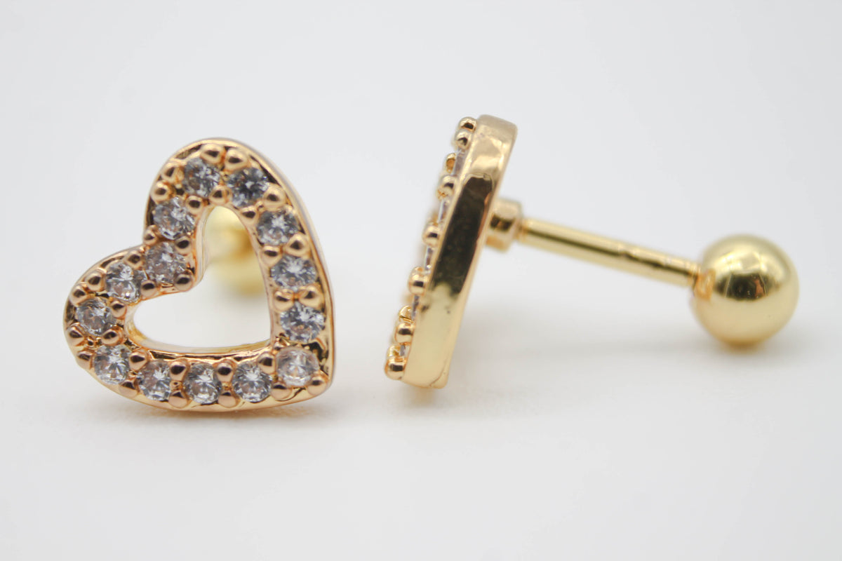 BROQUEL CORAZON CIRCONIAS HUECO 10MM CON TOPE DE ROSCA; CHAPA; TONO DORADO