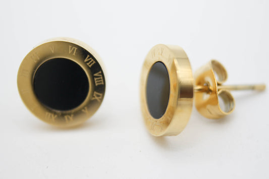 BROQUELES # ROMANOS CENTRO DE ONIX 10 MM, TONO DORADO