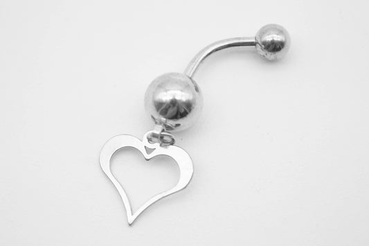 PIERCING PARA OMBLIGO CORAZON, TONO PLATEADO