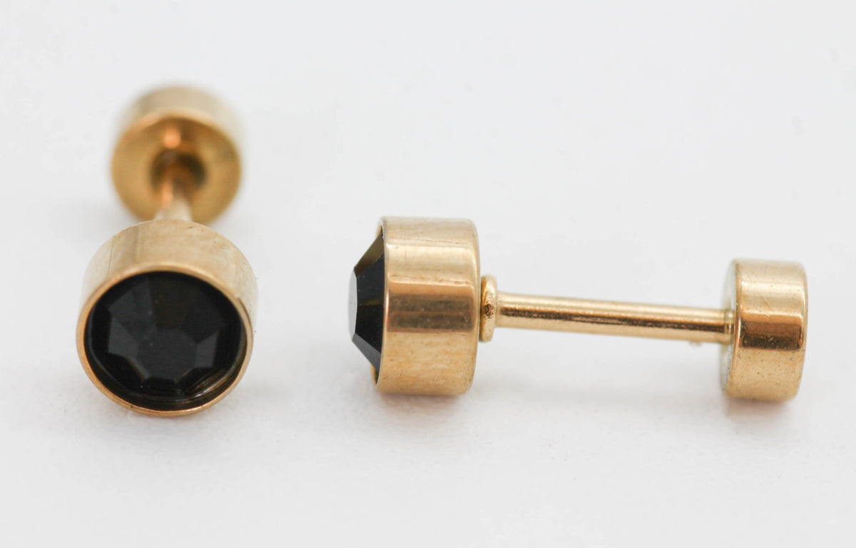 BROQUELES CIRCONIA NEGRA 5MM TOPE DE ROSCA; TONO DORADO